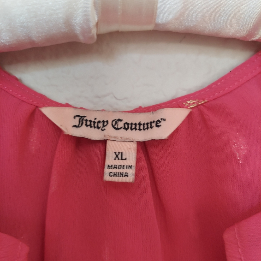 Juicy Couture Sleeveless V Neck Blouse Hot Pink with Gold Print  Sz XL - Picture 10 of 12